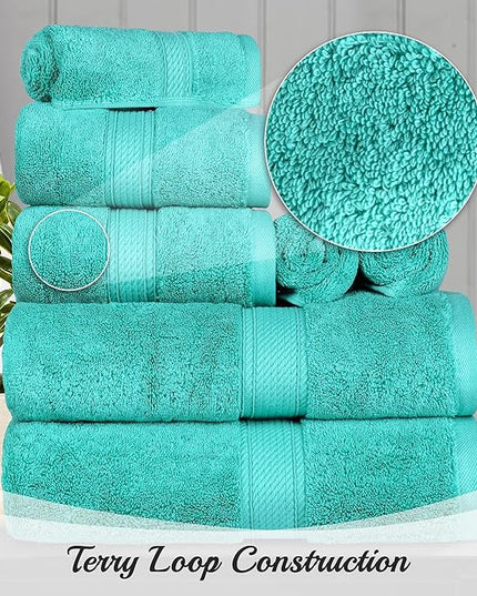 Superior Egyptian Cotton Pile Bath Sheet Set of 2, Ultra Soft Luxury Towels, Thick Plush Essentials, Absorbent Heavyweight, Guest Bath, Hotel, Spa, Home Bathroom, Shower Basics, Turquoise
