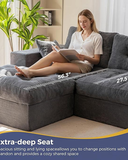 MAXYOYO 104" L Shaped Modular Sectional Sofa with Ottoman, Cloud Boneless Couch with Layered Cushion, Upholstered Sofa in a Box, Flexible Module Combination for Living Room, No Assembly, Dark Grey