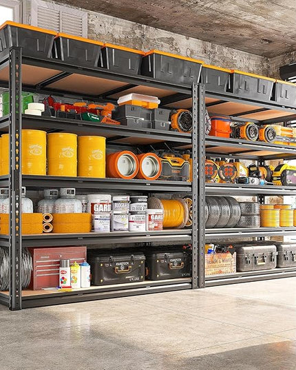 REIBII 48" W Garage Shelving 3020LBS Storage Shelves 5 Tier Heavy Duty Shelving Adjustable Garage Shelves for Basement, Warehouse, Commercial, Easy Assemble, 48" W x 72" H x 24" D, 2PC