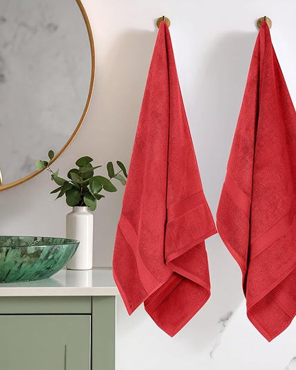 Superior Egyptian Cotton Pile Bath Towel Set of 2, Ultra Soft Luxury Towels, Thick Plush Essentials, Absorbent Heavyweight, Guest Bath, Hotel, Spa, Home Bathroom, Shower Basics, Red