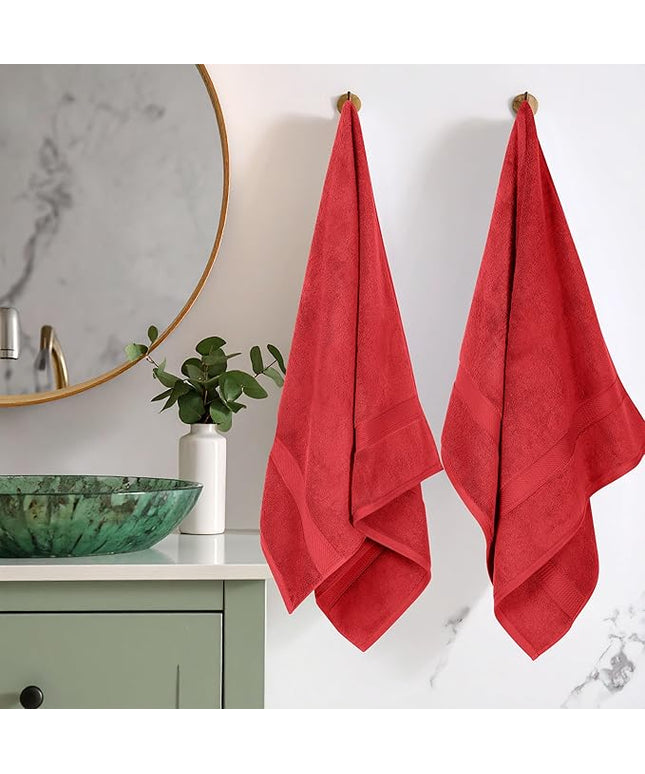 Superior Egyptian Cotton Pile Bath Towel Set of 2, Ultra Soft Luxury Towels, Thick Plush Essentials, Absorbent Heavyweight, Guest Bath, Hotel, Spa, Home Bathroom, Shower Basics, Red