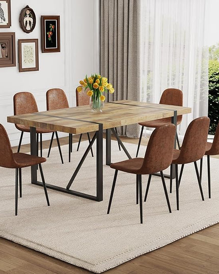 9 Piece Dining Table Set，Dining Room Table Set for 8，71'' Kitchen Table and PU Leather Chairs Set of 8，8 Chair Dining Table Set for Kitchen Dining Room