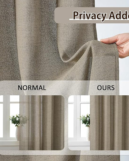 Custom Length Curtains 92 Inches Long,Pinch Pleated Linen Blend Back Tab with Hooks Boho 70s Curtains for French Door Living Room W50 x L92 Khaki