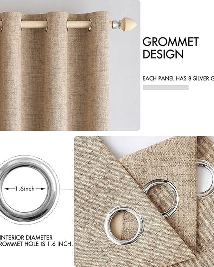 MIULEE 100% Blackout Linen Textured Curtains for Bedroom Solid Thermal Insulated Copper Brown Grommet Room Darkening Curtains & Drapes Luxury Decor for Living Room Nursery 42 x 63 Inch (2 Panels)