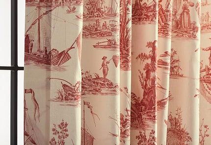 Maison d' Hermine Curtains for Living Room 100% Cotton 124 inch Length Two Panels Light Filtering Toile Curtains for Bedroom Windows with Rod and Loop Pockets Drapes (Calais Cardinal, 50" W x 124" L)