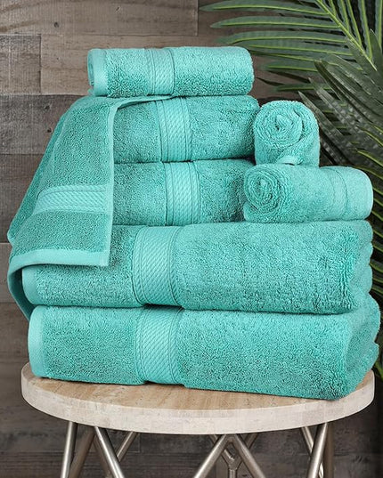 Superior Egyptian Cotton Pile 8 Piece Towel Set, Includes 2 Bath, 2 Hand, 4 Face Towels/Washcloths, Ultra Soft Luxury Towels, Thick Plush Essentials, Guest Bath, Spa, Hotel Bathroom, Turquoise