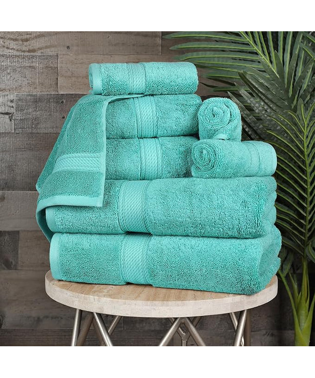 Superior Egyptian Cotton Pile 8 Piece Towel Set, Includes 2 Bath, 2 Hand, 4 Face Towels/Washcloths, Ultra Soft Luxury Towels, Thick Plush Essentials, Guest Bath, Spa, Hotel Bathroom, Turquoise
