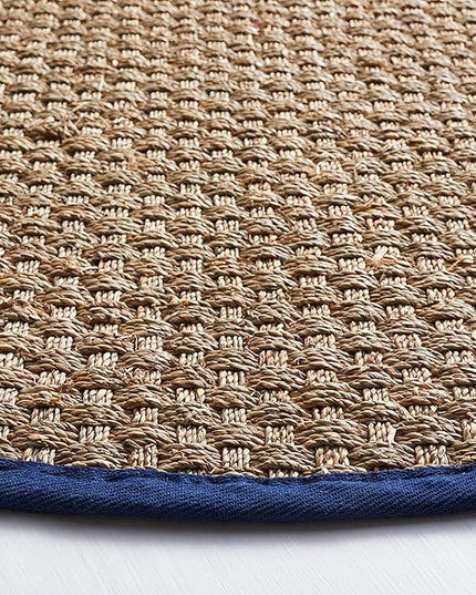 Safavieh Area Rug 6x8 - Natural Fiber Collection - Natural & Blue, Seagrass, Basketweave Pattern with Border (NF114E)
