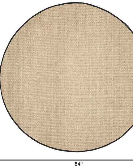 Safavieh Area Rug 7' Round - Natural Fiber Collection - Natural & Black, Seagrass, Basketweave Pattern with Border (NF114C)