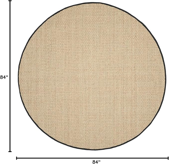 Safavieh Area Rug 7' Round - Natural Fiber Collection - Natural & Black, Seagrass, Basketweave Pattern with Border (NF114C)
