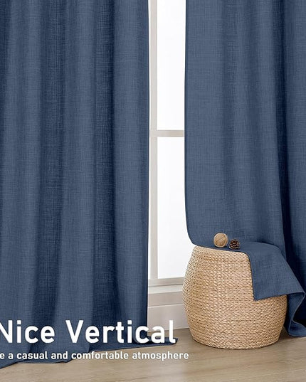 Chyhomenyc Blue Extra Long Curtains 108 Inches Long for Living Room, Light Filtering Faux Linen Textured Window Curtains, Soft Grommet Bedroom Drapes, Cortinas para Sala, 50Wx108L, 2PCS, 9FT