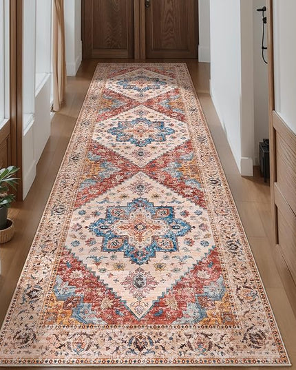 Ciicool Washable Vintage Runner Rug - 2'6" x 10' ft Hallway Carpet, Boho Low Pile Long Non Slip Soft Stair Runner Kitchen Carpet Indoor Oriental Throw for Living Room Bathroom Entry