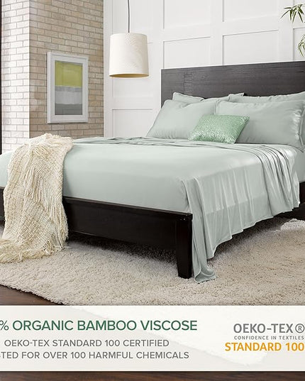 Pure Bamboo Twin XL Sheets, Genuine 100% Organic Viscose Derived from Bamboo Bed Sheet Set, Luxuriously Soft & Cooling, Double Stitching, 2 Year Quality Promise (Twin XL, Sea Glass)