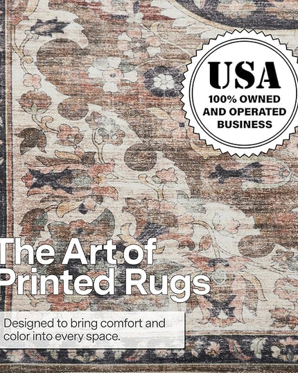 ReaLife Rugs Machine Washable Area Rug - Living Room Bedroom Bathroom Kitchen Entryway Office - Non Slip Low Pile Stain Resistant Premium - Boho Farmhouse Vintage - Joy - Brown Beige 6' Round