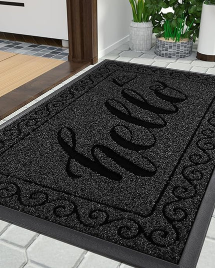 Yimobra Welcome Mats for Front Door 29.5x17, Heavy Duty Waterproof Outdoor Door Mat Outside Entrance, Non-Slip Low Profile Indoor Entryway Mat for Garage Patio, Black