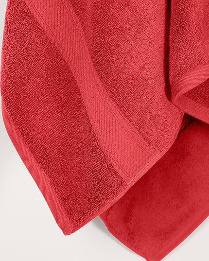 Superior Egyptian Cotton Pile Bath Towel Set of 2, Ultra Soft Luxury Towels, Thick Plush Essentials, Absorbent Heavyweight, Guest Bath, Hotel, Spa, Home Bathroom, Shower Basics, Red