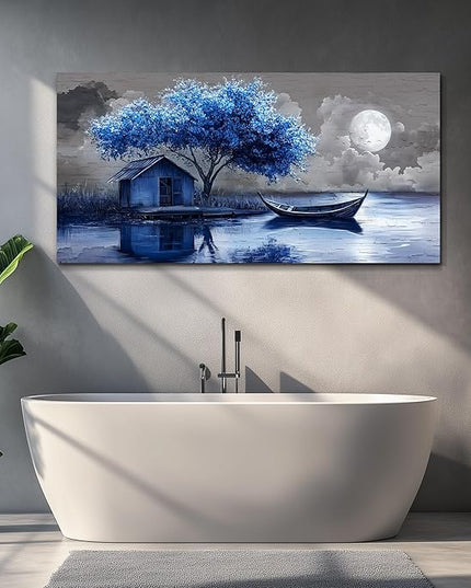XIGUANGART Tree of Life Wall Art for Living Room Blue Tree Picture Abstract Canvas Painting Modern Nature Scenery Artwork Wall Decor for Bedroom Bathroom Office Home Decoration 20"x40" Ready to Hang