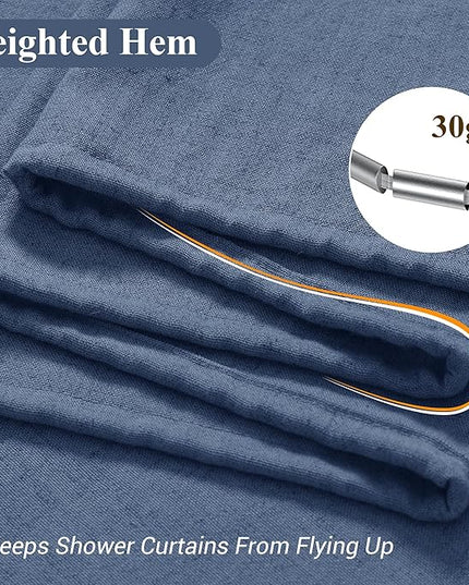 Naturoom Vintage Blue 54 Inch Shower Curtain - Stall Narrow Half Linen Ultra Thick Fabric Shower Curtain Set with Hooks, Boho Farmhouse Rustic RV Camper Bath Curtains for Bathroom, 54x78