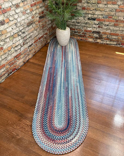 Capel American Heritage Barn Blue 2' 0" X 6' 0" Runner Oval Braided Rug