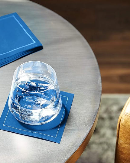 Five Star Cocktail Napkins, 50 Luxury Cotton Disposable Cocktail Party Napkins, 4.5" x 4.5" for Home Bars, Game Nights, Beverages, Birthdays, Weddings & Holidays, Royal Blue