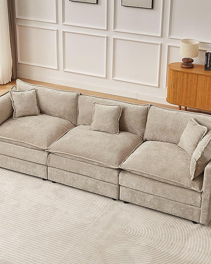 Modular Sectional Sofa, 112.2 Inch Rectangle Shaped Couch Set with Armrests, 3-Seater Comfy Cloud Couches for Living Room Apartment, Coffee
