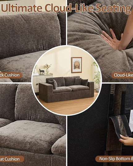 88''Cloud Boneless Sectional Couch, Modular Sectional Sofa Deep Seat, Upholstered Convertible Comfy Loveseat Chenille Memory Foam Sofa Couches for Living Room, Brown
