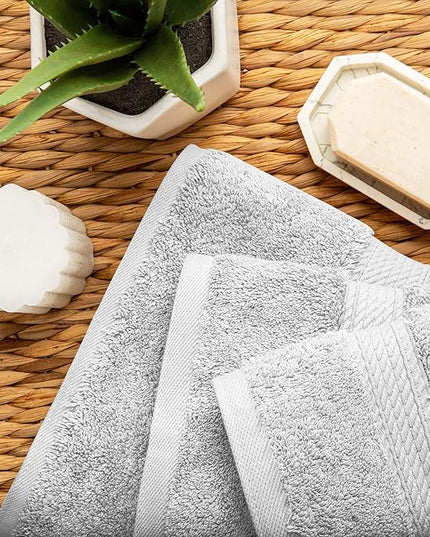 Superior Egyptian Cotton Pile 3 Piece Towel Set, Includes 1 Bath, 1 Hand, 1 Face Towel/Washcloth, Ultra Soft Luxury Towels, Thick Plush Essentials, Guest Bath, Spa, Hotel Bathroom, Silver