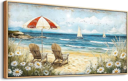 ERQINHUA Large Canvas Wall Art For Living Room Bedroom Wall Decor Office Blue Seaside Landscape Painting Wood Frame Room Bathroom Dining Room Prints Artwork Picture Home Wall Decoration 20x40 In