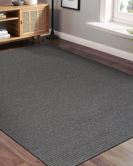 Beverly Rug Non-Slip Modern Rug 5x7 Solid Traditional Rubber Backing Machine Washable Soft Thin Indoor Area Rugs for Living Room Stain Resistant Non Shedding Casual Carpet (5 x 7 Gray)