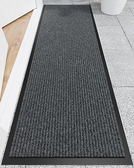 Front Door Mat, 2' x 6' Heavy Duty Indoor Outdoor Welcome Mat for Entryway, Commercial Entrance, Low Profile, Non-Slip, Durable Rubber Backing for Patio, Home