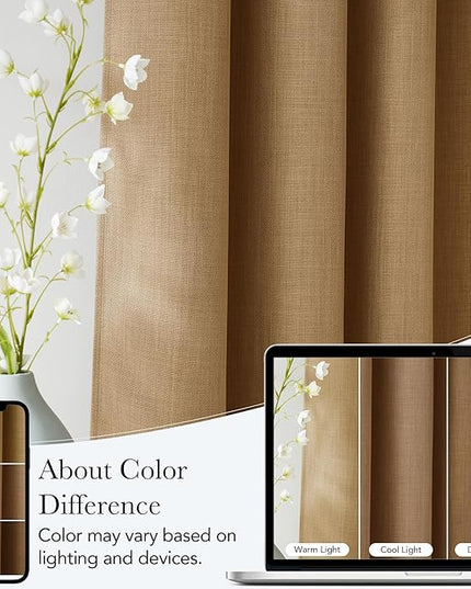 NICETOWN Faux Linen Caramel Blackout Curtains 84 inches Long for Living Room - Privacy Panels for Bedroom, Modern Farmhouse Style Easy Care Grommet Top, 2 Panels, W52 by L84