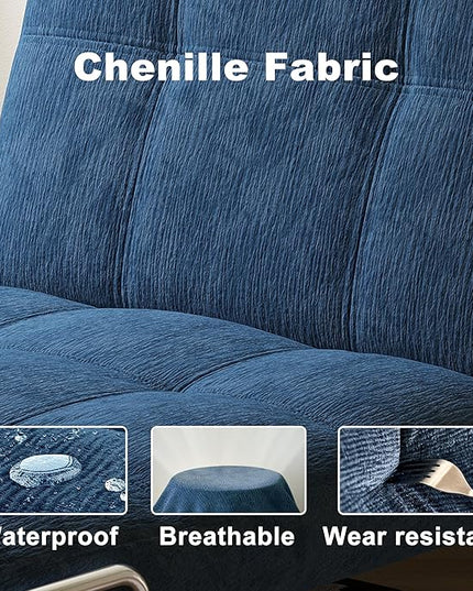 5-in-1 Blue Single Convertible Sofa Bed, Sleeper Sofa Chair with Armrest Storage Pocket, Mid-Century Modern Living Room Chairs Style