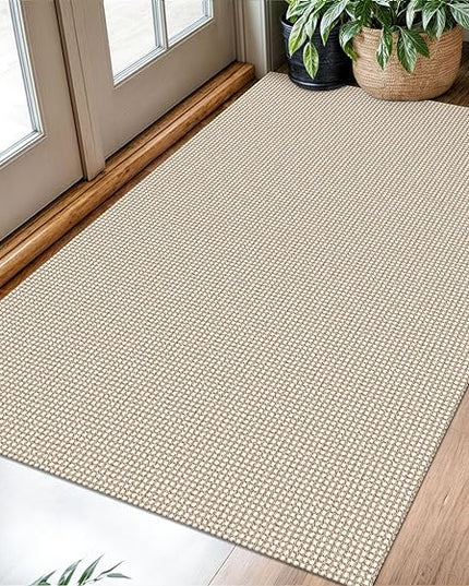 KOZYFLY Rugs for Entryway 3x5 ft Washable Area Rug Non Slip Rubber Backed Entry Rug Woven Indoor Door Mat Cotton Kitchen Rugs Floor Carpet for Entryway, Foyer, Backdoor, Ivory/Khaki