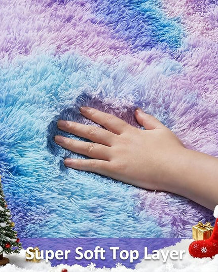 Ophanie Rainbow Purple Mermaid Rugs for Living Room 6x9, Kids Fluffy Shag Fuzzy Plush Soft Carpets, Floor Shaggy Area Rugs for Bedroom, Carpet for Kids Girls Dorm Nursery Home Decor Aesthetic