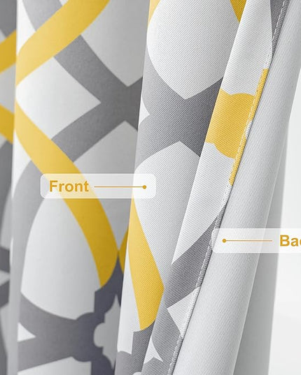 DriftAway Alexander 80% Blackout Curtains for Living Room 250GSM Pattern Match Thermal Insulated Room Darkening Geo Moroccan Mid Century Grommet Bedroom Drapes 2 Panels 52 Inch by 102 Inch Yellow Gray