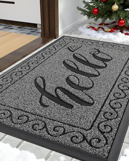 Yimobra Welcome Mats for Front Door 29.5x17, Heavy Duty Waterproof Outdoor Door Mat Outside Entrance, Non-Slip Low Profile Indoor Entryway Mat for Garage Patio, Black Gray