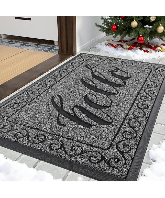 Yimobra Welcome Mats for Front Door 29.5x17, Heavy Duty Waterproof Outdoor Door Mat Outside Entrance, Non-Slip Low Profile Indoor Entryway Mat for Garage Patio, Black Gray