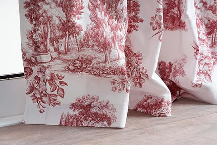 Maison d' Hermine Curtains for Living Room 100% Cotton 84 inch Length One Panel Light Filtering Toile Curtains for Bedroom Windows with Rod and Loop Pockets Drapes (Trianon Red, 50" W x 84" L)