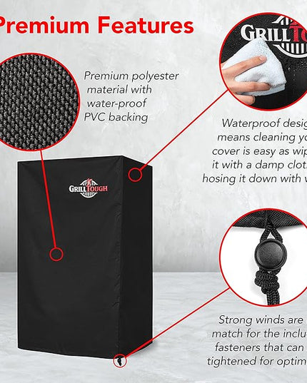 Heavy Duty Smoker Cover, 40 Inch – Waterproof, Weather Resistant, UV & Fade Resistant with Adjustable Straps – BBQ Cover for Flat Grill, Black