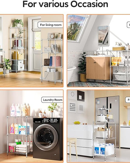 3 Tiers Shelf Metal Storage Shelves Wire Rack Closet Organizers with Wheel for Garage Kitchen Bathroom Laundry Chrome 11.8" D x 17.7" W x 28.8" H