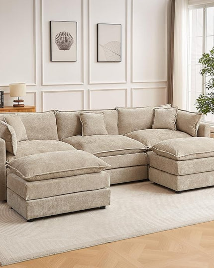 HIPIHOM Modular Sectional Sofa, 112.2 Inch L Shaped Couch Set with Armrests, 3-Seater Comfy Cloud Couches for Living Room Apartment, Coffee