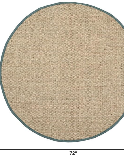 SAFAVIEH Area Rug 6' Round - Natural Fiber Collection - Natural & Light Blue, Seagrass, Basketweave Pattern with Border (NF114M)
