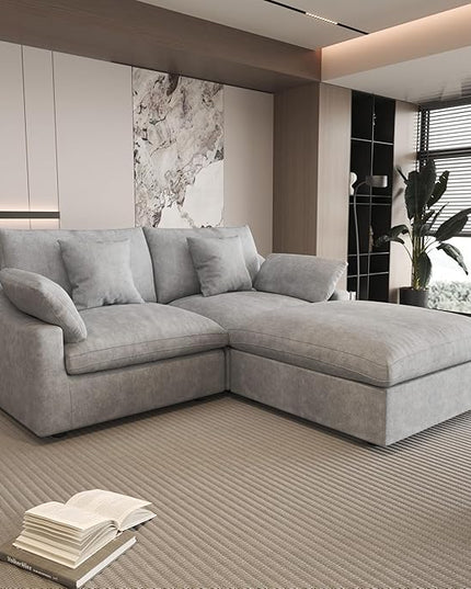 WJShome 83" Cloud Couch Sectional for Living Room, Down Filled Modular Sectional Sofa,L Shaped Sofas with Ottoman,Convertible Couch, Sofa Covers Washable&Replaceable,Gray