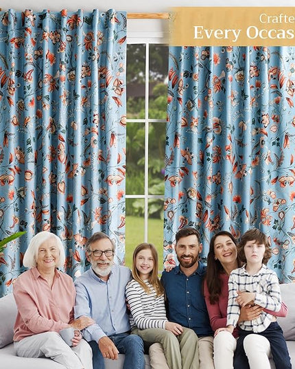 Maison d' Hermine Curtains for Living Room 100% Cotton 84 inch Length Two Panels Light Filtering Curtains for Bedroom Windows with Rod and Loop Pockets Drapes (Dalida Blue, 50" W x 84" L)
