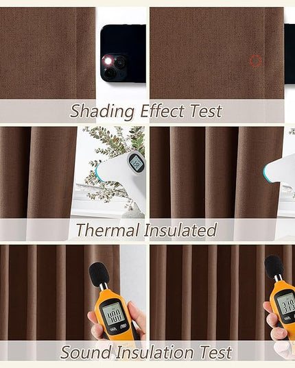 Guken Blackout Curtains 72 Inch Length 2 Panels Set for Living Room Bedroom Back Tab Thermal Insulated 100% Black Out Linen Drapes Room Darkening Window Curtains 72 Inches Long,Rustic Brown
