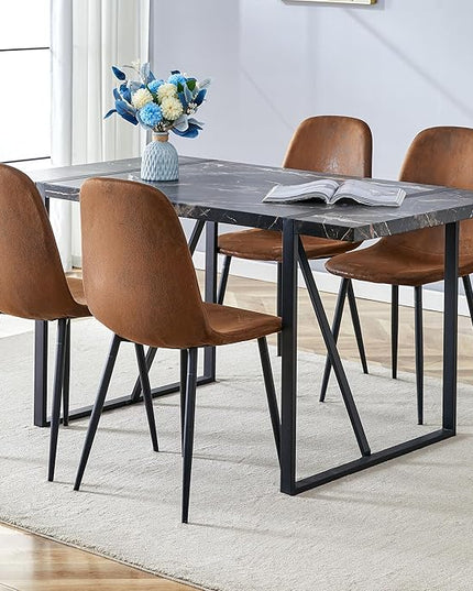 Dining Table Set for 4,Modern Rectangle Dining Table and Fabric Dining Chairs 4, 5 Piece Kitchen Table and Chairs for 4