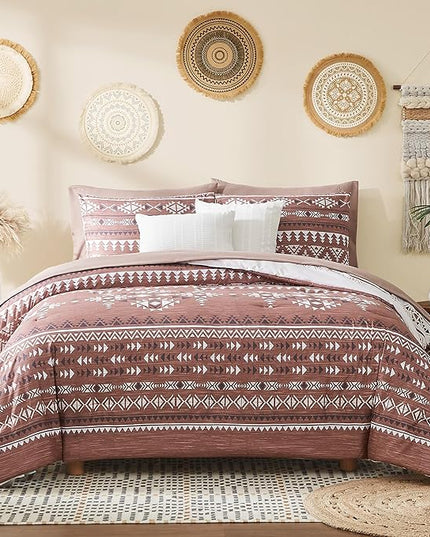 Geniospin King Size Comforter Set- 7 Pieces Boho Bed in a Bag, Western Bedding Set for All Seasons, Reversible Aztec Bedding, Lightweight Comforter Bed Set with Sheets, Pillowcases & Shams