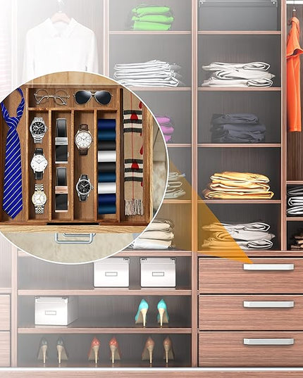 Bellsal Acacia Silverware Organizer Kitchen Drawer Organizer Expandable Bamboo Utensil Holder Cutlery Tray for Kitchen Utensil and Flatware Bedroom Office