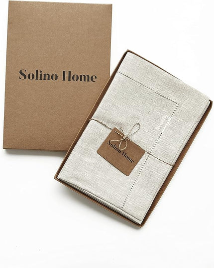 Solino Home Light Natural Linen Napkins Set of 6-100% Pure Linen Hemstitch Dinner Napkins 20 x 20 Inch for Christmas, Holiday, New Year - Classic Hemstitch