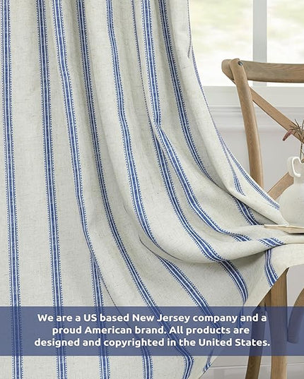 DriftAway Farmhouse Linen Blend Blackout Curtains 72 Inches Long for Bedroom Vertical Striped Printed Linen Curtains Thermal Insulated Lined Treatments for Living Room 2 Panels W52 x L72 Linen Navy